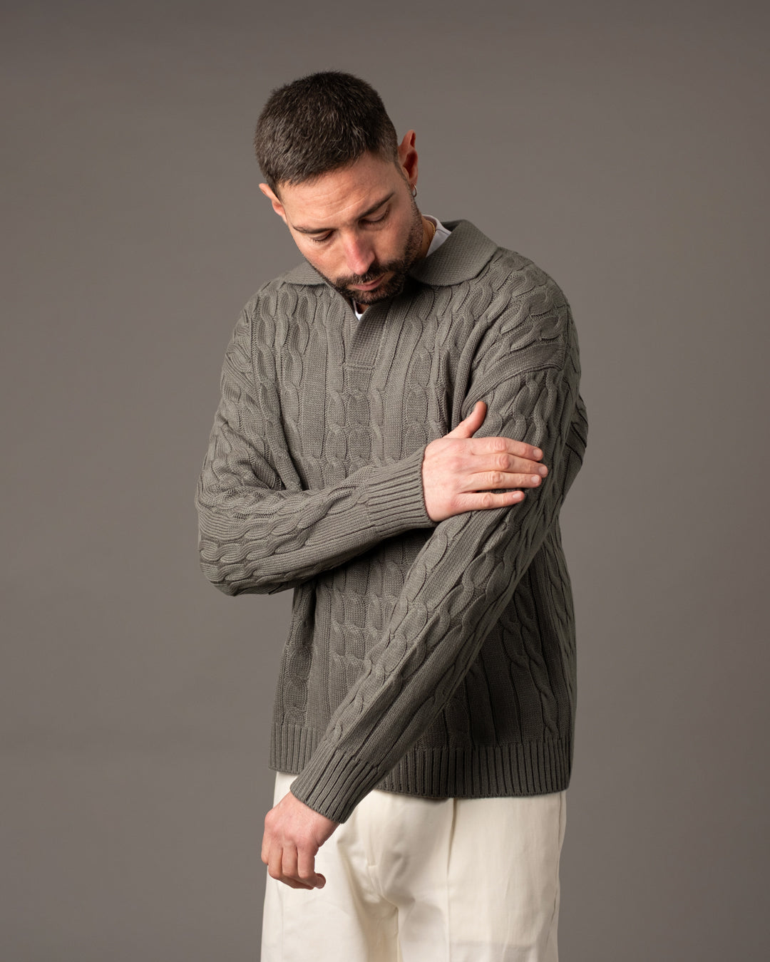 Maglia collo polo treccia