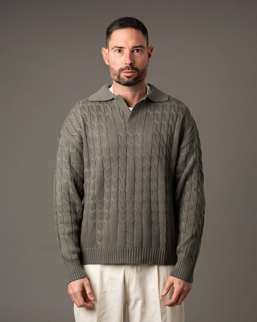 Maglia collo polo treccia